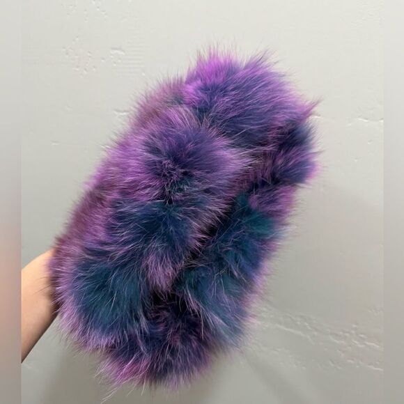Purple Gradient Handmade Luxury Real Fox Fur Top Handles Satchel Bag/Crossbody - Picture 13 of 16